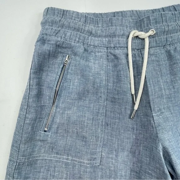 ATHLETA Women's Wide Leg 100% Linen Blue Pants Elastic Waist Zip Pockets Size 8 - Picture 3 of 11